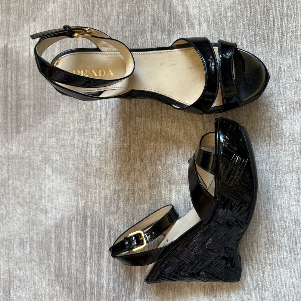 Prada Black Wedge Sandals for Women